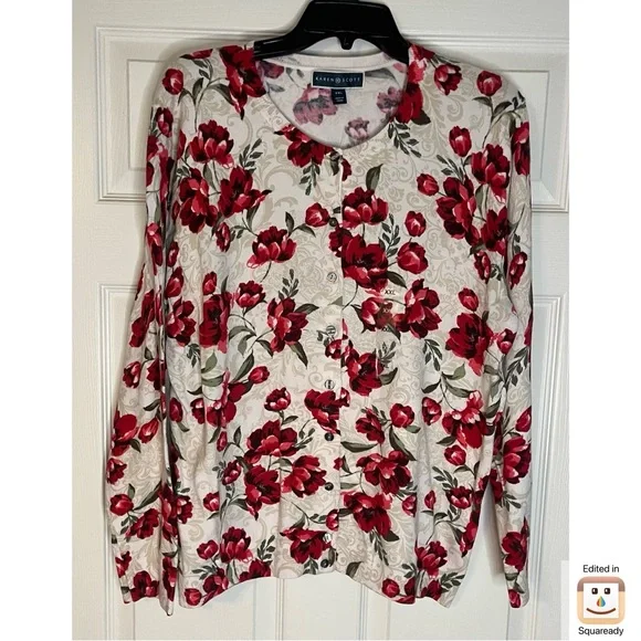 Karen Scott Floral Cardigan - Picture 3 of 6
